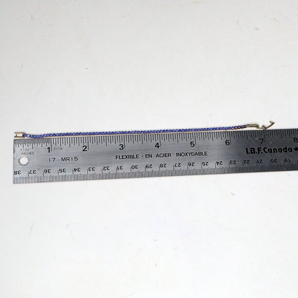 Vtg Gold Tone Blue Sapphire CZ Tennis Bracelet | Classic Glamour Delicate Estate - Picture 5 of 6